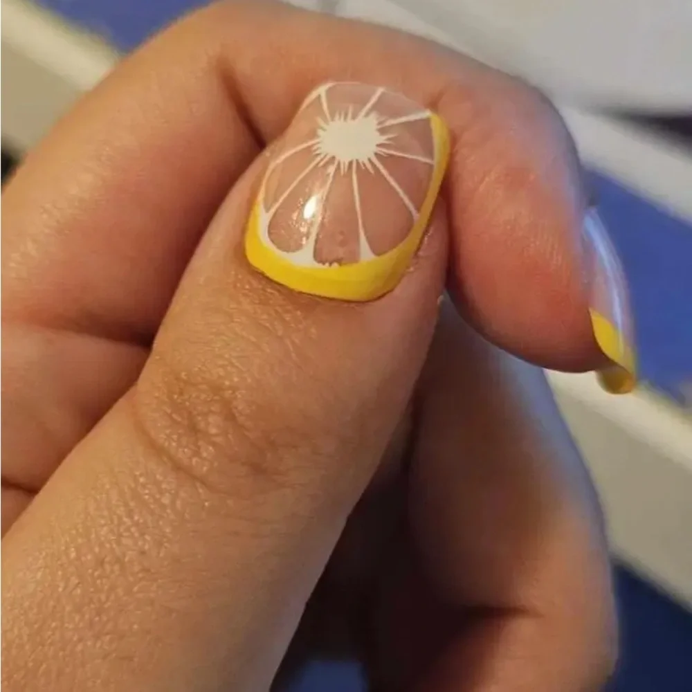 Summer lemon yellow French tip press on nails reusable 24 pcs short length NWT - Picture 5 of 15